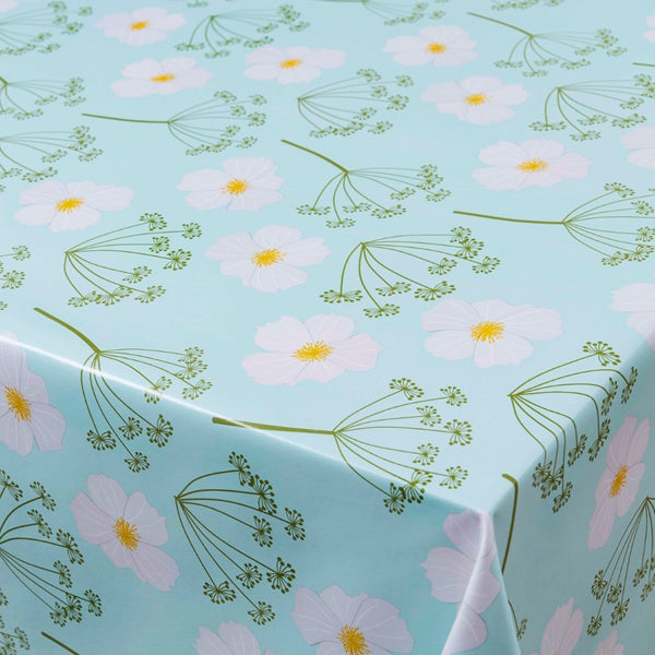 Flowers and Sprigs on Duckegg Vinyl Tablecloth