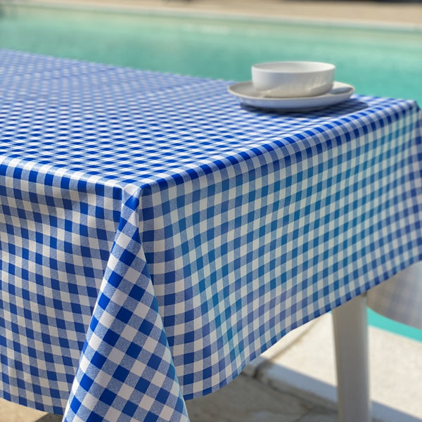Small Blue Gingham Vinyl Oilcloth Tablecloth