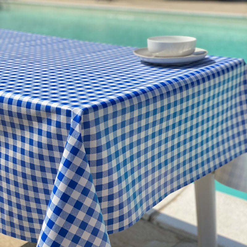Small Blue Gingham Vinyl Oilcloth Tablecloth
