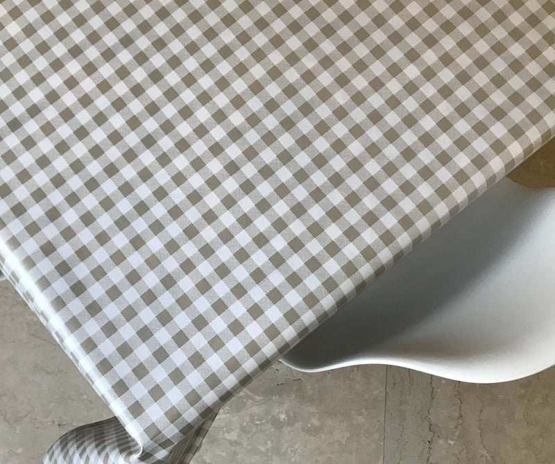 Small Check Taupe Vinyl Oilcloth Tablecloth