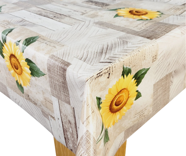 Natural and Yellow Sunflower Patchwork Vinyl Oilcloth Tablecloth