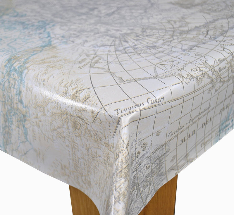 Maps of The World Duckegg Vinyl Oilcloth Tablecloth