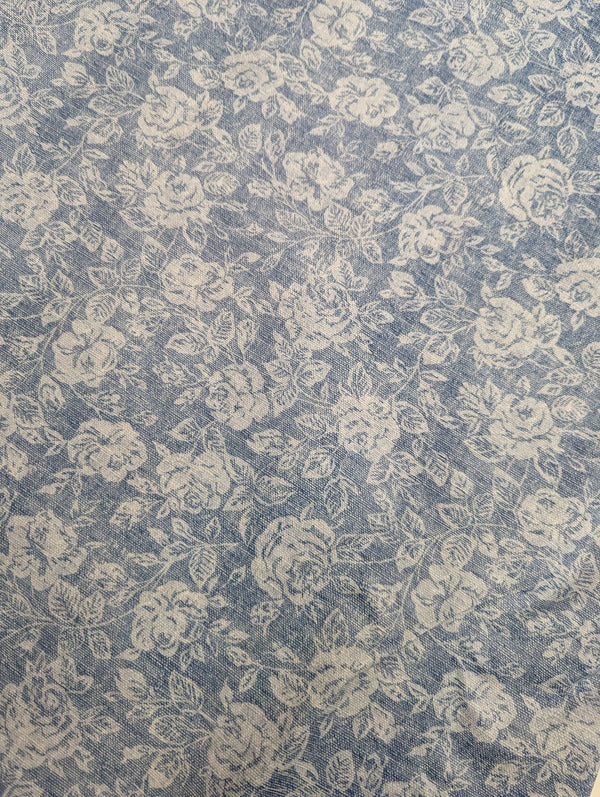 Windsor Rose Blue Linen Look Vinyl Oilcloth Tablecloth