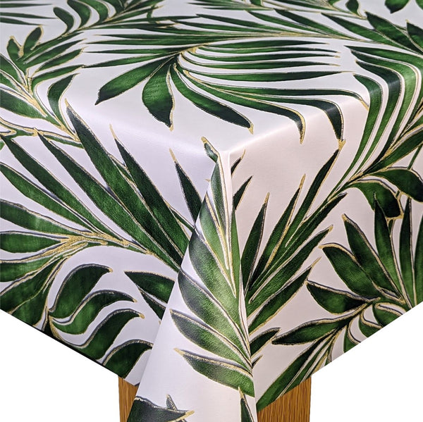 Tropical Beach Palm Leaves Green Tex Vinyl Oilcloth Tablecloth