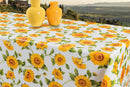 Sunflower on White Vinyl Oilcloth Tablecloth