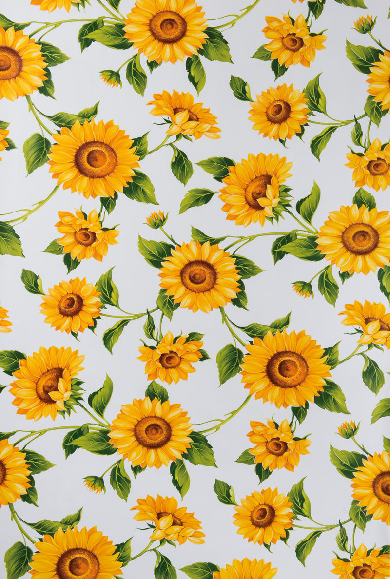 Sunflower on White Vinyl Oilcloth Tablecloth