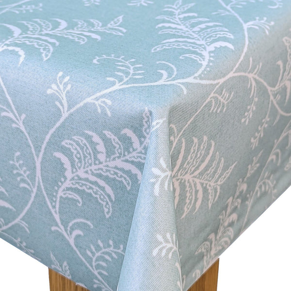 Audrey Fern Leaf Trail Powder Blue Oilcloth Tablecloth by Prestigious Textiles