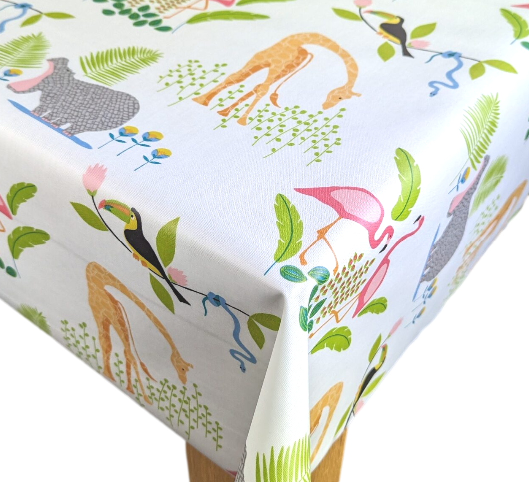 Childrens Fun Zoo Animals Oilcloth PVC Tablecloths & Vinyl Tablecloths