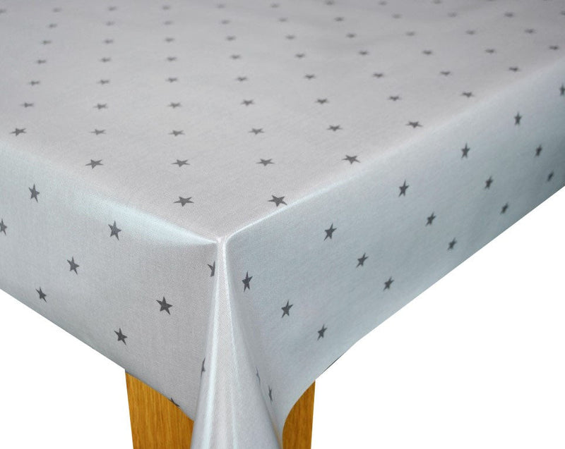 Etoile Stars Smoke Grey Cotton Oilcloth Tablecloth by Clarke and Clarke