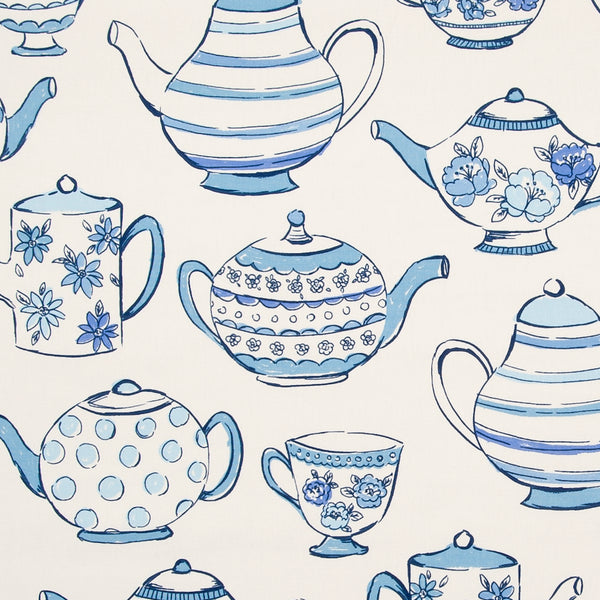 Teapots Teatime Blue Oilcloth Tablecloth
