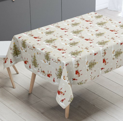 Fryetts Christmas Woodland Beige Oilcloth Tablecloth