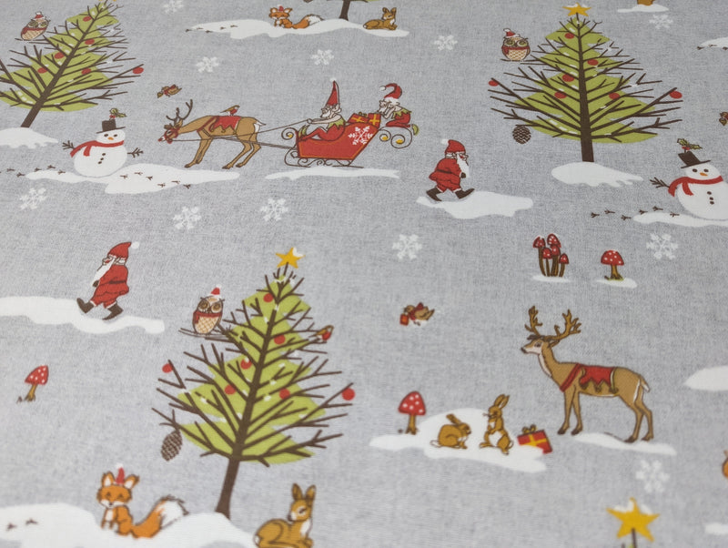 Fryetts Grey Christmas Woodland Oilcloth Tablecloth