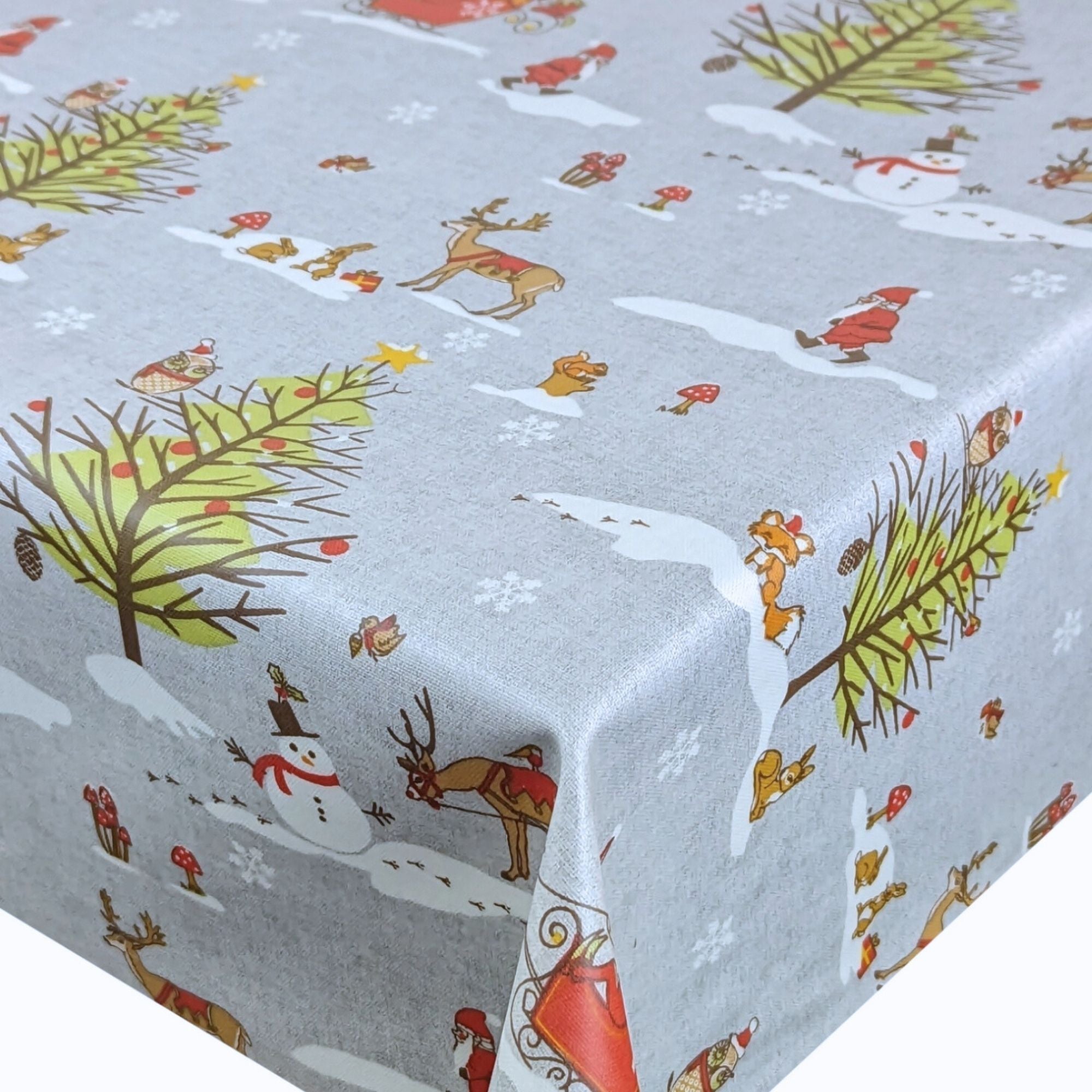 Fryetts Christmas Woodland Grey Oilcloth Tablecloth PVC Tablecloths & Vinyl Tablecloths