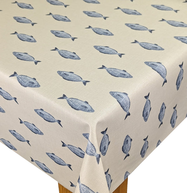 Fryetts Pisces Blue Fish Matt Oilcloth Tablecloth