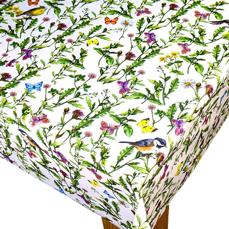 Garden Tablecloth with Parasol Umbrella Hole Wipe Clean Vinyl PVC Garden Birds and Butterflies 200cm x 140cm