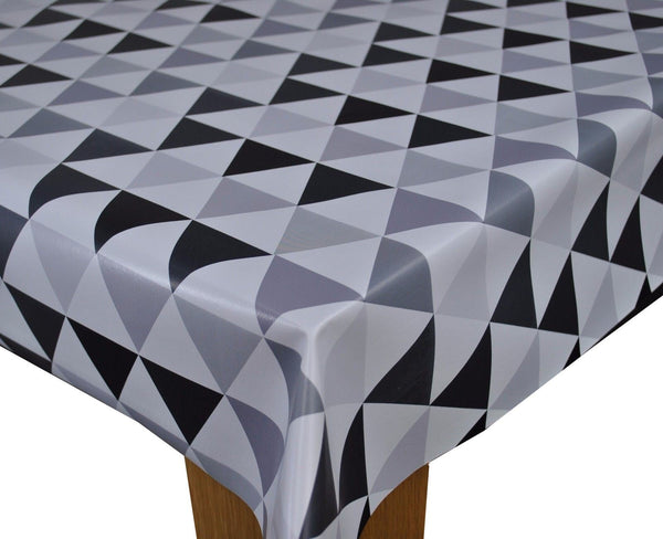 Gretna Grey Geometric Triangles PVC Vinyl Wipe Clean Tablecloth 180cm x 140cm Warehouse Clearance