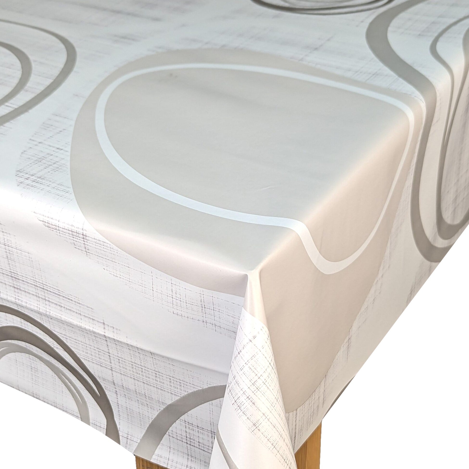 Loops Grey Beige Vinyl Oilcloth Tablecloth Cafe Latte Red Vinyl