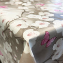 Pink Butterfly Taupe Blossom PVC Vinyl Oilcloth Tablecloth