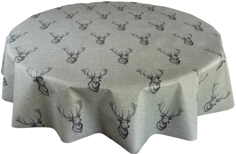 Highland Stag Grey Vinyl Oilcloth Tablecloth