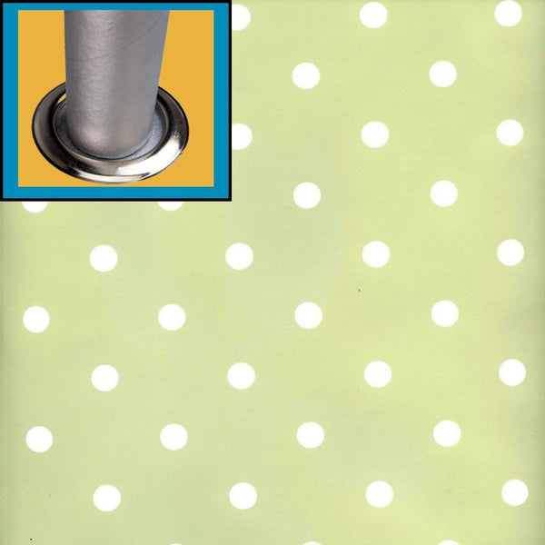 Extra Wide Sage Green Polka Dot Tablecloth with Parasol Hole Wipe Clean Outdoor Tablecloth Vinyl PVC Round 150cm