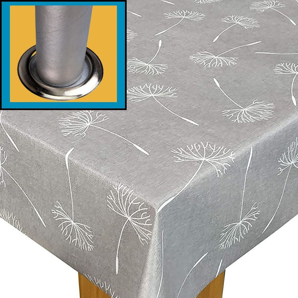 Megan Grey Tablecloth with Parasol Hole Wipe Clean Tablecloth Vinyl PVC 140cm x 140cm