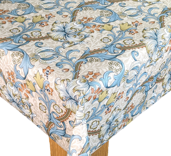 William Morris Golden Lily Linen and Teal Oilcloth Tablecloth