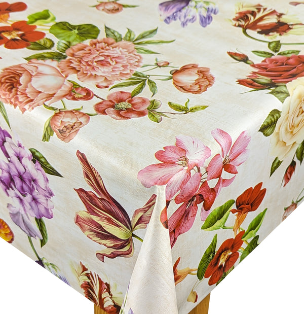 Bold Spring Flowers Vinyl Oilcloth Tablecloth