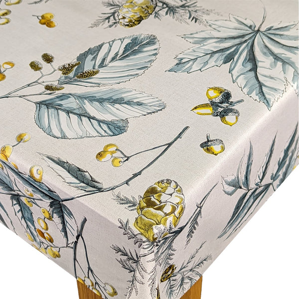 Christmas Berries and Leaves Ochre Grey Vinyl Oilcloth Tablecloth