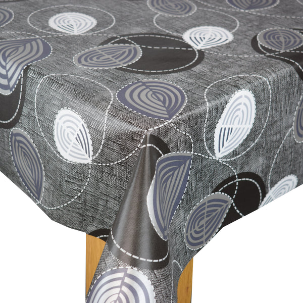 Detroit Black and Grey PVC Vinyl Wipe Clean Tablecloth 135cm x 140cm Warehouse Clearance-Creased