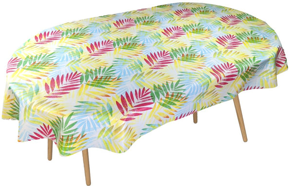Oval Wipe Clean Tablecloth Vinyl PVC 200cm x 140cm Exotic Palm Leaves Multi