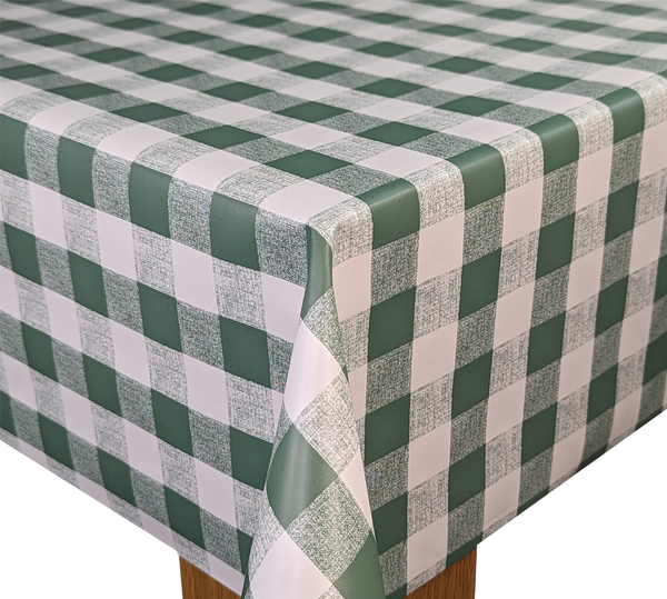 Green and White Classic Gingham Check  PVC Vinyl Tablecloth 20 Metres