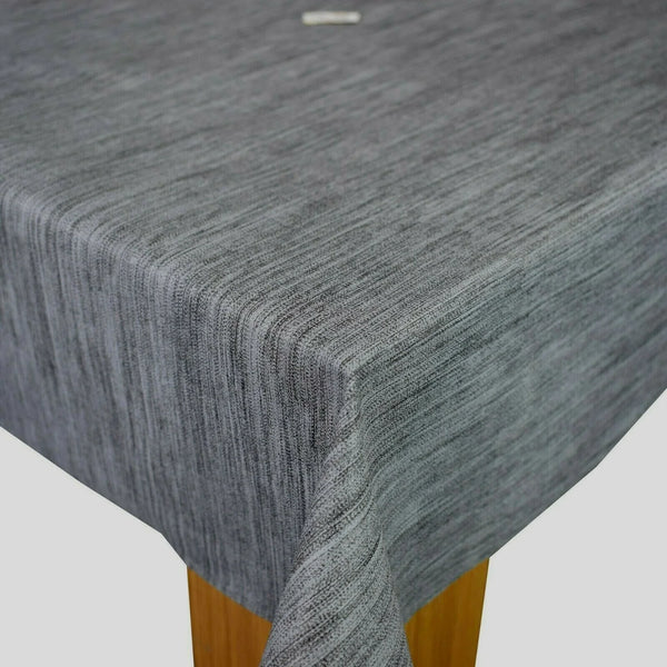 OVAL Grey Linen Look  PVC Vinyl Wipe Clean Tablecloth 250cm x 140cm Warehouse Clearance