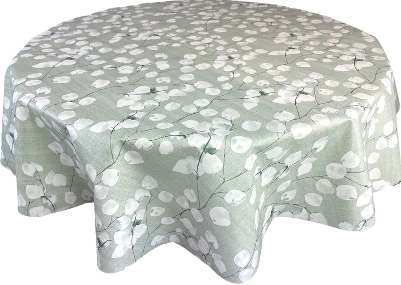 Honesty Floral Sage Green Tex Vinyl Oilcloth Tablecloth