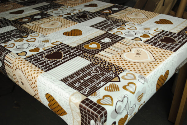 Love Heart Chocolate Brown PVC Vinyl Tablecloth 20 Metres