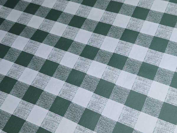Round PVC Tablecloth GREEN Gingham Classic Check Oilcloth 140cm