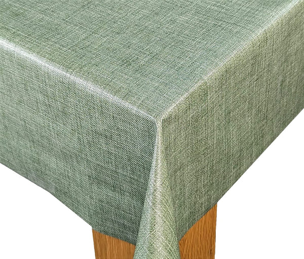 Moss Green Linen Look PVC Vinyl Tablecloth Roll 20 Metres x 140cm
