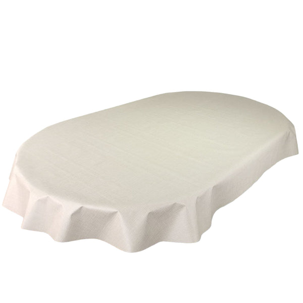 Oval Wipe Clean Tablecloth Vinyl PVC 200cm x 140cm Natural Linen Look