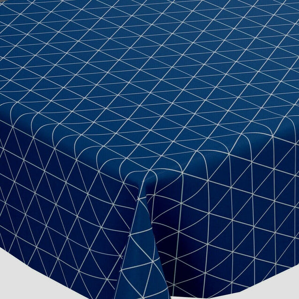 Navy Blue Geometric Triangle PVC Tablecloth 20 Metres Roll