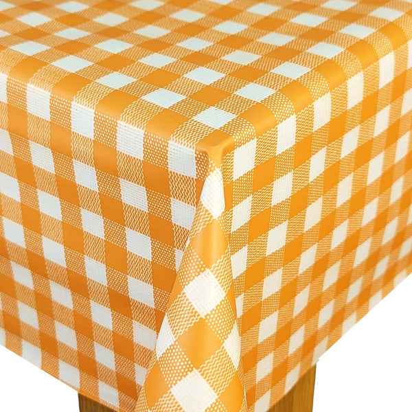 Bistro Gingham Check Orange Vinyl Oilcloth Tablecloth