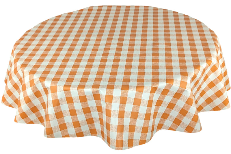 Orange Gingham Check Vinyl Oilcloth Tablecloth