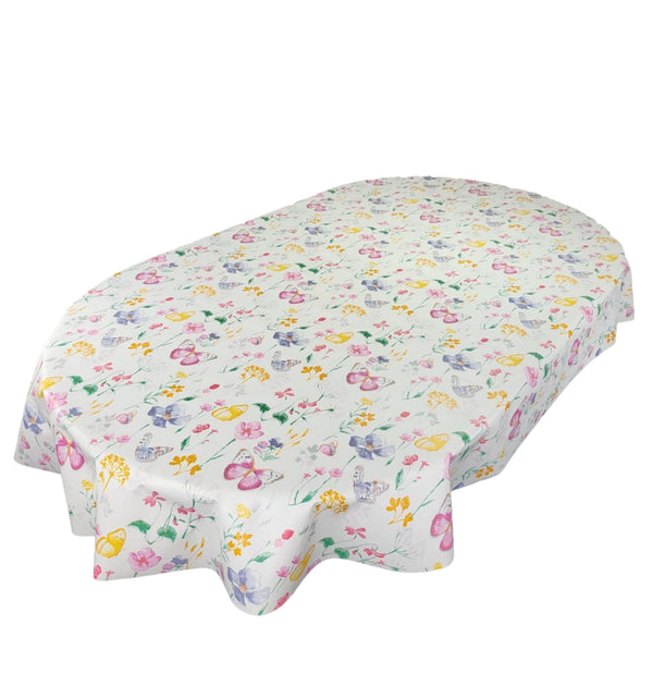 Oval Pastel Spring Butterfly Wipe Clean PVC Vinyl Tablecloth  180cm x 140cm