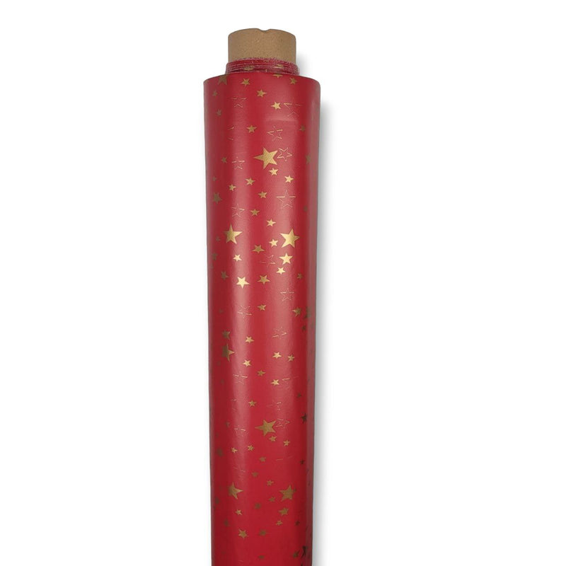 Christmas Red with Gold Stars Vinyl Tablecloth Roll 20 Metres x 140cm Full Roll