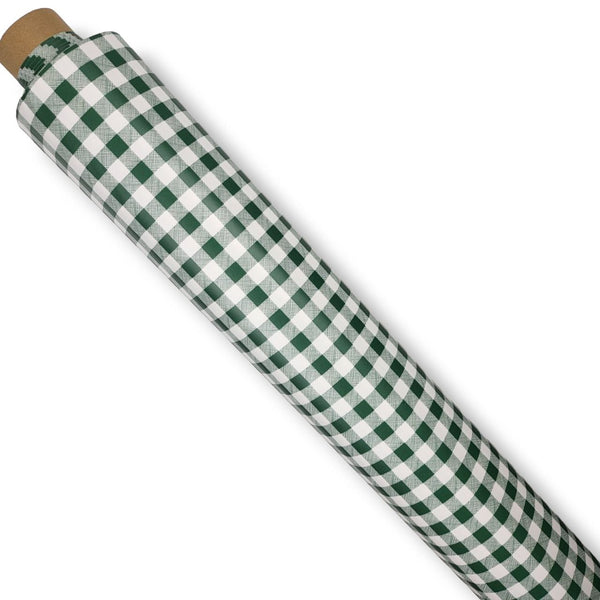Bottle Green and White Mini Check Gingham PVC Vinyl Tablecloth Roll 20 Metres x 140cm Full Roll