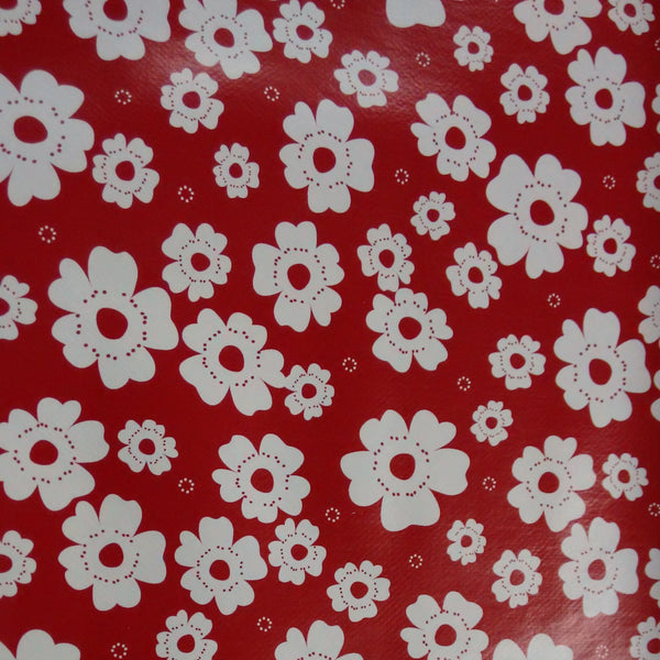 Polly Floral Red PVC Vinyl Wipe Clean Tablecloth 100cm x 140cm Warehouse Clearance