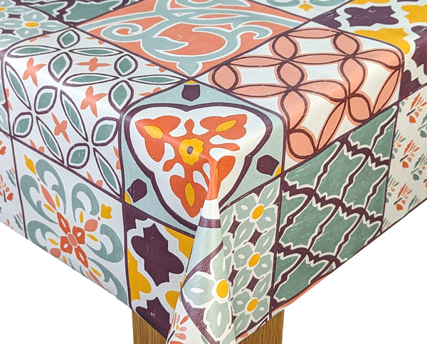 Porto Tiles Multi Vinyl Oilcloth Tablecloth
