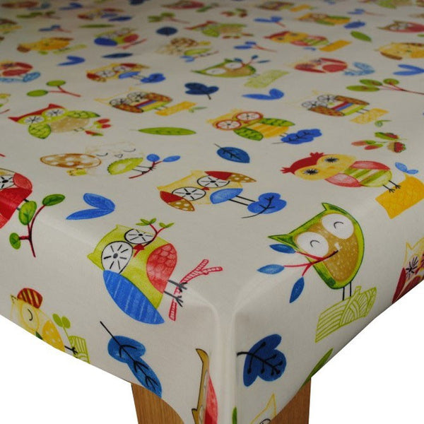 Ollie Owl Bright Prestigious Oilcloth Tablecloth 250cm x 132cm  - Warehouse Clearance