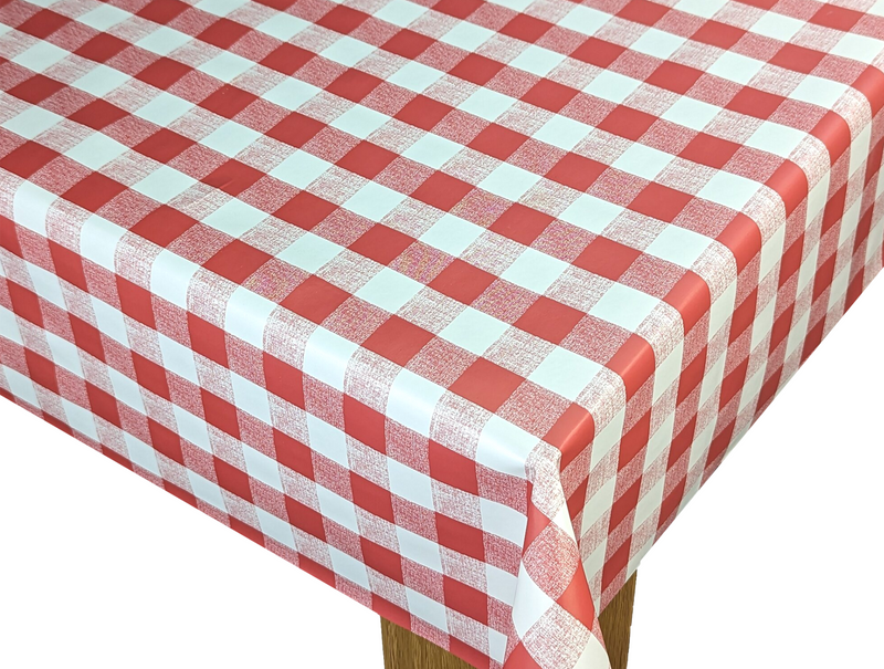 Red and White Classic Gingham Check  PVC Vinyl Tablecloth 20 Metres