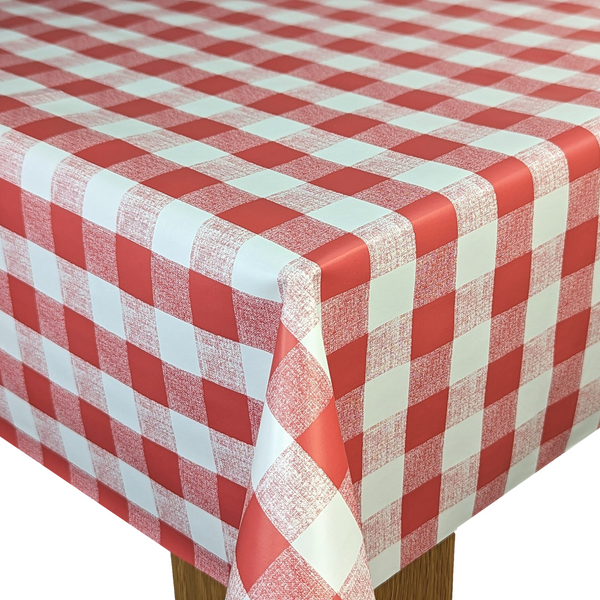 Oval Red Gingham Wipe Clean PVC Vinyl Tablecloth  180cm x 140cm