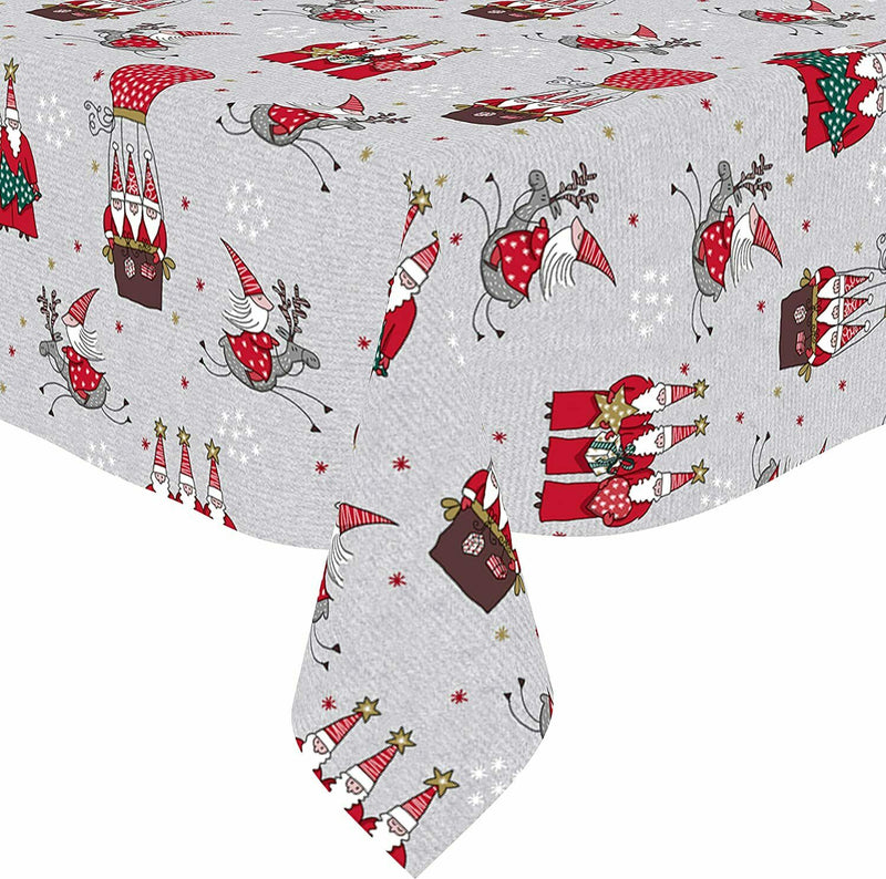 Christmas Santa Lapland Grey Vinyl Oilcloth Tablecloth 100cm x 100cm Square  - Warehouse Clearance
