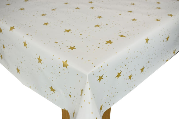 Christmas Scattered Gold Stars Vinyl Tablecloth Roll 20 Metres x 140cm Full Roll